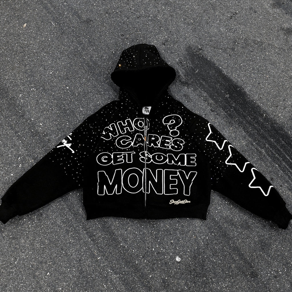 Sharpgentsstore Street Retro Rhinestone Zipper Hoodie