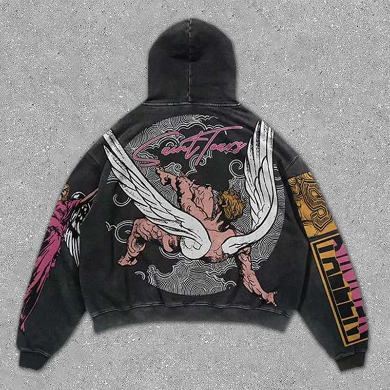 Sharpgentsstore Vintage Angel Print Hoodie