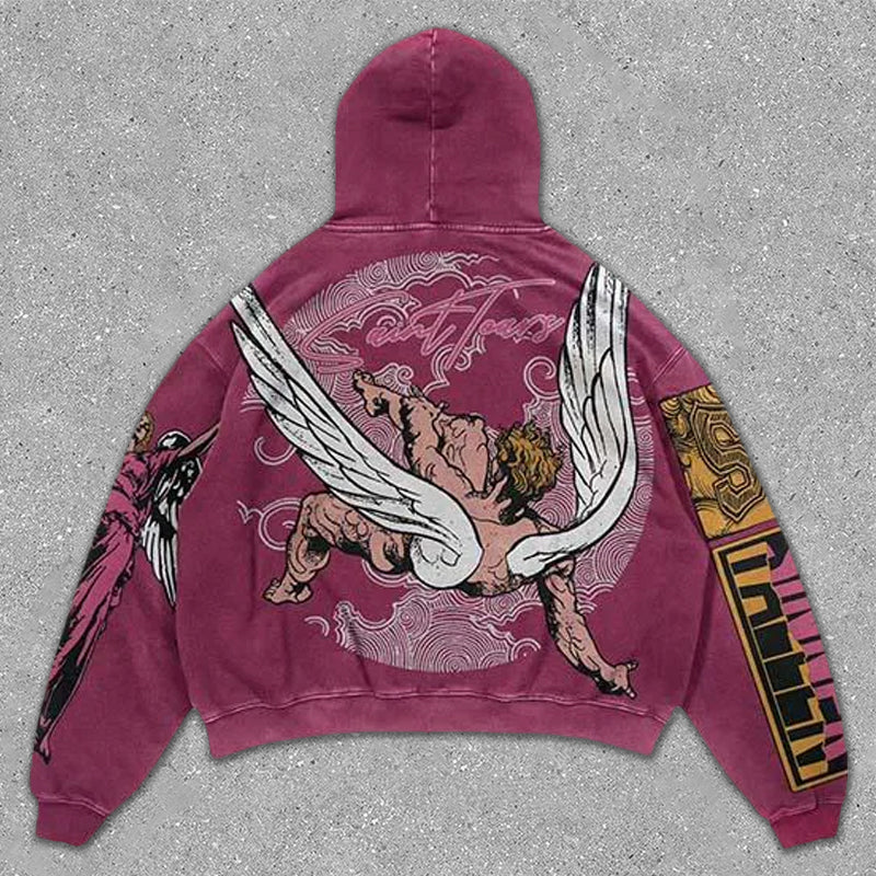 Sharpgentsstore Vintage Angel Print Hoodie
