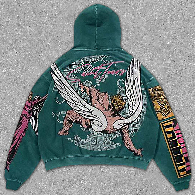 Sharpgentsstore Vintage Angel Print Hoodie