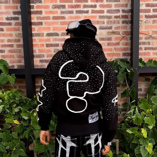 Sharpgentsstore Street Retro Rhinestone Zipper Hoodie