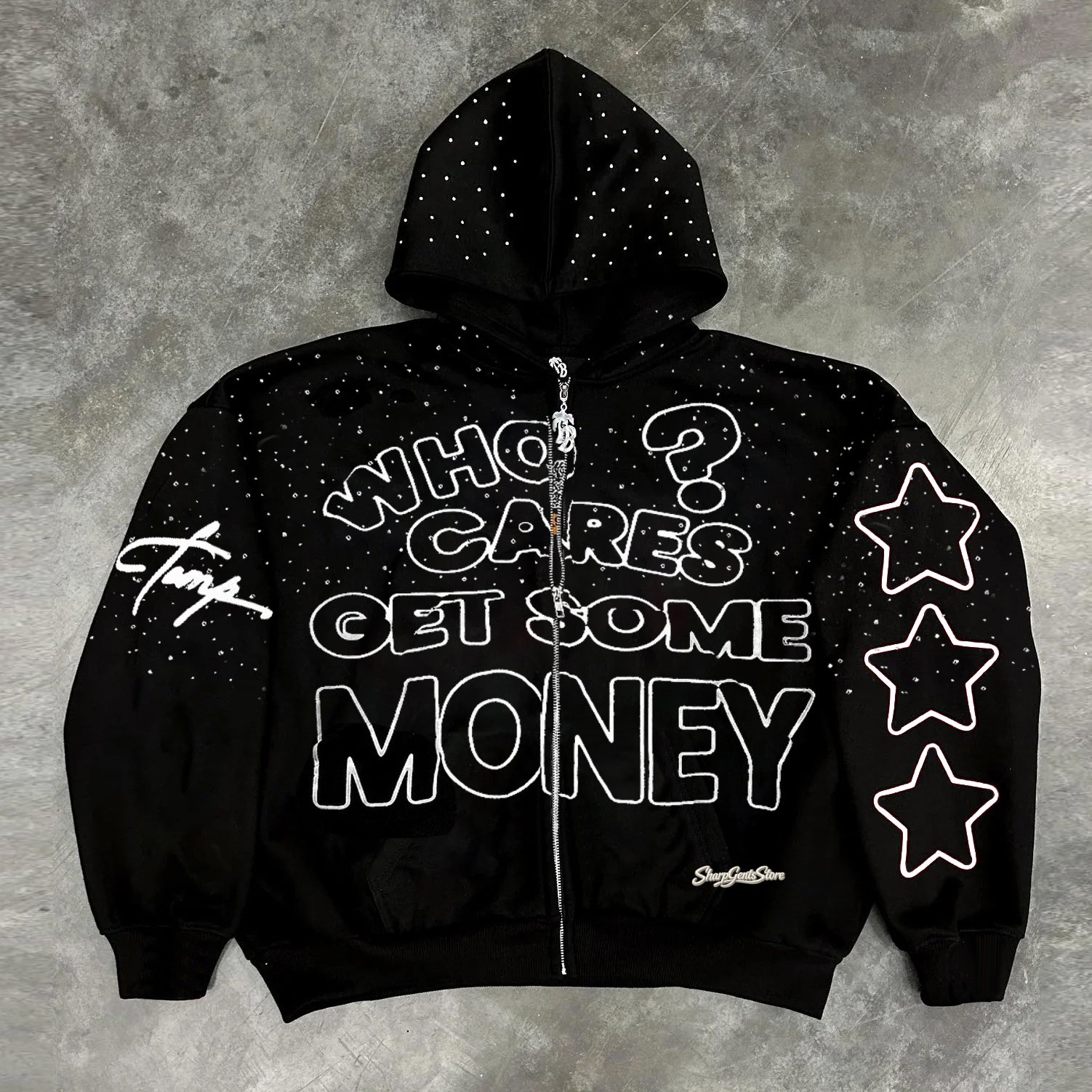 Sharpgentsstore Street Retro Rhinestone Zipper Hoodie